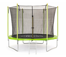 Trampolina CROSS z siatką i drabinką zielono-czarna / 306 x 306 x 250 cm 