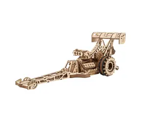 Drewniane puzzle mechaniczne Ugears 3D Samochód wyścigowy (dragster) / od 14 lat / 321 elementów / Poziom trudności: wysoki