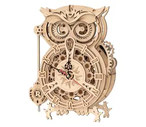 Robotime 3D drewniane puzzle mechaniczne Zegar Sowa / od 14 lat / 161 elementów / Poziom trudności: średni
