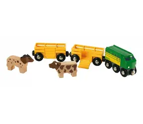 Brio Farm Animal Transport Train z 2 wagonami i krową i koniem