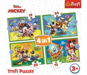 Trefl - Puzzle - Klub Myszki Miki: Z Przyjaciółmi 4w1 / 12 + 15 + 20 + 24 elementów / 28,5 x 20,5 cm / wiek 4+