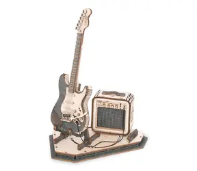 Drewniane puzzle 3D Robotime Gitara elektryczna / od 8 lat / 140 elementów / Poziom trudności: niski