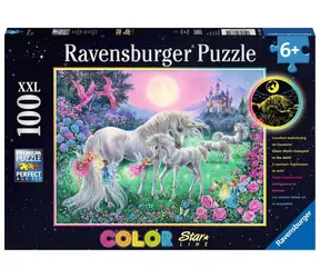 Puzzle Ravensburger Brokatowe Jednorożce w świetle księżyca / 100 elementów / od 6 lat 