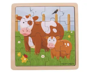 Puzzle Bigjigs Toys - Krowa z cielakiem / od 2 lat