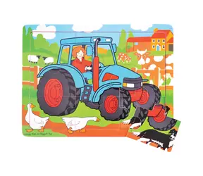 Bigjigs Toys Drewniane puzzle traktor (9 sztuk) / od 2 lat