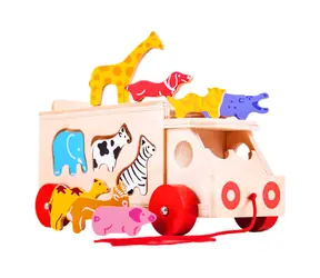 Bigjigs Toys Drewniany samochód ze zwierzętami