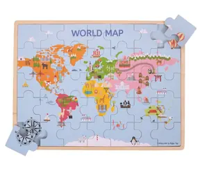Bigjigs Toys Drewniane puzzle z mapą świata / 35 elementów / od 3 lat