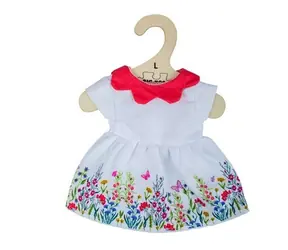 Bigjigs Toys Biała sukienka w kwiaty z czerwonym kołnierzykiem dla lalki 38 cm / od 2 lat