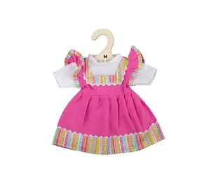 Bigjigs Toys Różowa sukienka z pasiastymi wykończeniami dla lalki 34 cm / od 2 lat
