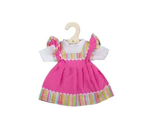 Bigjigs Toys Różowa sukienka z pasiastymi wykończeniami dla lalki 38 cm / od 2 lat