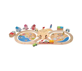 Bigjigs Rail Drewniane tory kolejowe - Sprzątanie wybrzeża / 70 części / od 3 lat