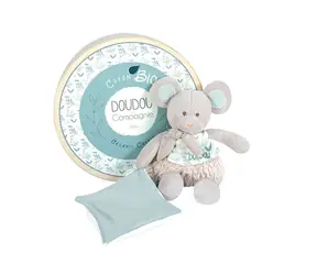Doudou Zestaw upominkowy - Pluszowa mysz z pokrowcem z bawełny organicznej 22 cm / od 0 lat