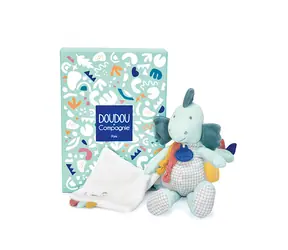 Doudou Zestaw upominkowy - Pluszowy dinozaur z kocykiem 25 cm zielony / od 0 lat