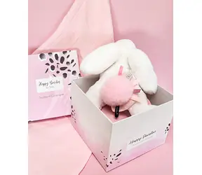 Doudou Zestaw upominkowy - Pluszowy królik z różowym puchem 25 cm / od 0 lat