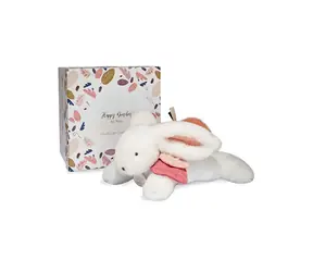 Doudou Zestaw upominkowy - Pluszowy królik z ciemnoróżowym pomponem 25 cm / od 0 lat