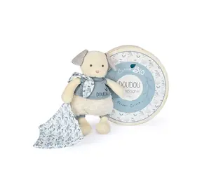 Doudou Zestaw upominkowy - Pluszowy piesek z kocykiem z bawełny organicznej 22 cm / od 0 lat