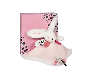 Doudou Zestaw upominkowy różowy - królik z kwadratowym kocykiem 25 cm / od 0 lat