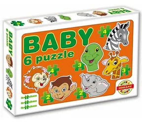 DOHÁNY Puzzle dla dzieci Głowy zwierząt - safari 6 w 1 / 2-4 elementy / od 2 lat