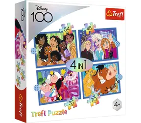 Trefl - Puzzle - Disney 100 lat: Wesoły świat Disneya 4w1 / 35|48|54|70 / 28,5 x 20x5 cm / wiek 4+