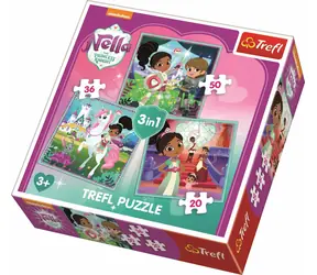 Trefl - Puzzle - Nella, księżniczka rycerzy i jej świat 3 w 1 / 20|26|50 elementów / 20 x 19,5 cm / wiek 3+