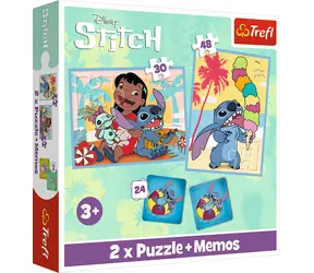 Trefl - Puzzle - Lilo&Stitch: Happy Day (2x puzzle + Pexeso) / 30+48 elementów / 27,5 x 20,5 cm / wiek 3+
