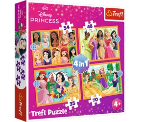 Trefl - Puzzle - Księżniczki Disney : Bajki 4 w 1 / 35|48|54|70 elementów / 28,5 x 20,5 cm / wiek 4+