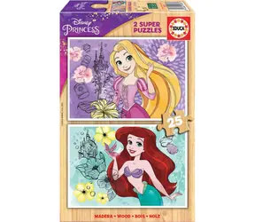 Educa Drewniana układanka Księżniczki Disney : Księżniczka Disneya i Ariel / 2x25 elementów / od 3 lat