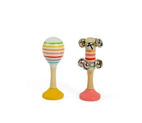 Bigjigs Toys Rumba ball set żółty i dzwonki różowe / od 18 miesięcy