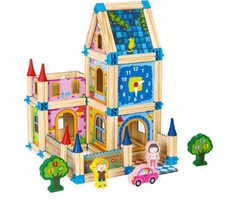 ECOTOYS Drewniane klocki Domek / 128 elementów / od 3 lat