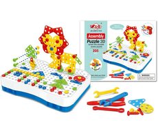 MaDe 10361 - Puzzle 3D ze śrubami, 40 motywów, 205 elementów, zasilane bateriami