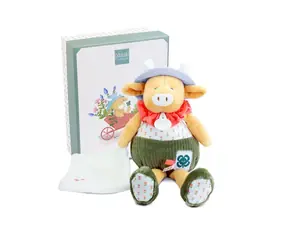 Zestaw prezentowy Doudou Pluszowa krówka Aneth z kocykiem, kolor zielony, 28 cm / od 0 miesięcy