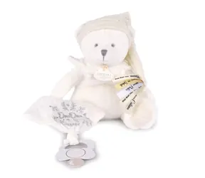 Zestaw prezentowy Doudou Pluszowy Miś z Klipsem do Smoczka i Kocykiem Beżowy 20 cm / od 0 miesięcy