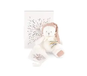 Zestaw prezentowy Doudou Pluszowy Miś z Klipsem do Smoczka i Kocykiem Różowy 20 cm / od 0 miesięcy