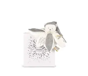 Zestaw prezentowy Doudou Pluszowy Miś z Czapką 25 cm Szary / od 0 miesięcy