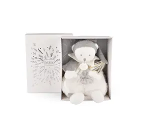 Zestaw prezentowy Doudou Pluszowy Miś z Czapką Szary 25 cm / od 0 miesięcy