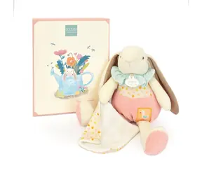 Zestaw upominkowy Doudou Różowy Królik Ciboulette z kocykiem 28 cm / od 0 miesięcy