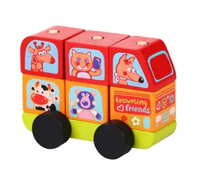 CUBIKA 13197 Minibus wesołe zwierzątka - układanka drewniana / 7 elementów / od 18 miesięcy