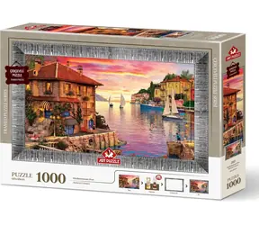 ART PUZZLE 5669 Puzzle z ramką i klejem 3w1 Port śródziemnomorski / 1000 elementów / od 15 lat