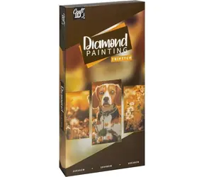 CRAFT ID Obraz diamentowy na ramie Tryptyk Pies 40x20 cm + 30x20 cm
