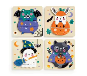 Zestaw 4 drewnianych puzzli Mudpuppy z motywem Halloween / od 12 miesięcy