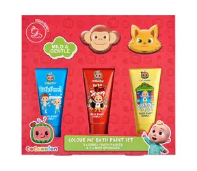 Corsair Toiletries BABY SHARK Cocomelon 3 x 50 ml Farby do kąpieli i gąbki / Zestaw farb do kąpieli 3 x 50 ml i 2 x gąbki do mycia