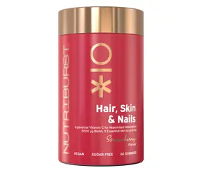 Nutriburst Premium Hair, Skin & Nails - żelki z biotyną, witaminami A, B, C, E i cynkiem, truskawkowe 60 szt. 
