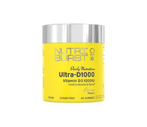 Nutriburst Ultra-D1000 - żelki z witaminami D3 + K2 (MK-7), wegańskie, bez dodatku cukru, cytrynowe 60 szt. 