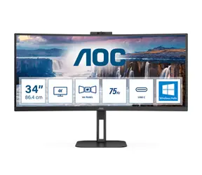 34" AOC CU34V5CW/BK czarny / VA / 3440 x 1440 / 21:9 / 1ms / 3000:1 / 300cd-m2 / HDMi + DP + USB-C / VESA / głośnik