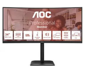 34" AOC CU34E4CV czarny / VA / 3440x1440 / 21:9 / 4 ms / 3500:1 / 350 cd-m2 / HDMI + DP + USB-C / VESA