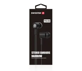 Swissten Earbuds Rainbow YS-D2 czarne / Słuchawki z mikrofonem / Jack 3,5 mm / 1,2 m