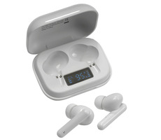 Denver TWE-38 białe / słuchawki bezprzewodowe z mikrofonem / Bluetooth 5.0 / do 4 godzin / etui ładujące
