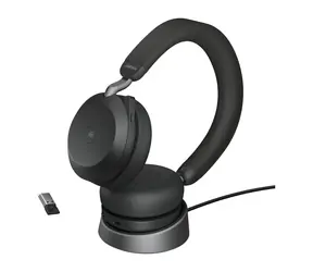 JABRA Evolve2 75 MS USB-A czarny + podstawka ładująca / mikrofon / ANC / USB-A (ładowanie) / adapter USB + Bluetooth