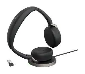 JABRA Evolve2 65 Flex & Link380a i MS Stereo QI / Zestaw bezprzewodowych słuchawek i odbiornika oraz bezprzewodowej ładowarki