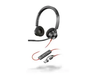 Poly Blackwire 3320 (MS Teams) czarny / Zestaw słuchawkowy / mikrofon / dwie słuchawki / USB-C/A
